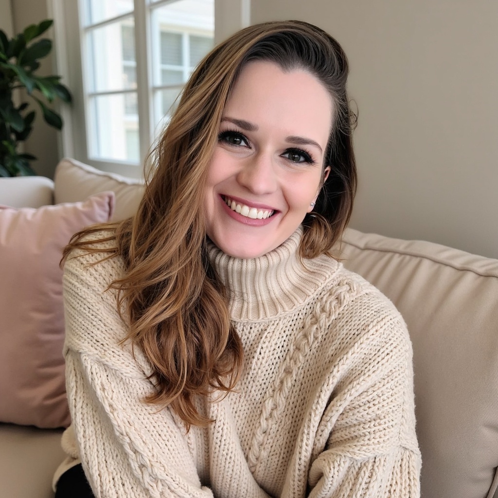 Ashley, founder of Studio Soulcial, smiling warmly in soft daylight